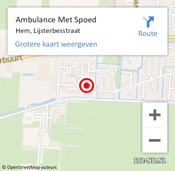 Locatie op kaart van de 112 melding: Ambulance Met Spoed Naar Hem, Lijsterbesstraat op 12 januari 2015 00:01