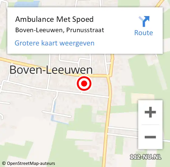 Locatie op kaart van de 112 melding: Ambulance Met Spoed Naar Boven-Leeuwen, Prunusstraat op 12 januari 2015 00:14