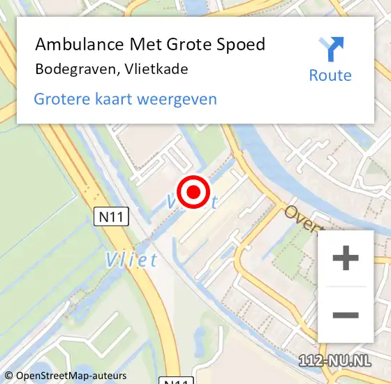 Locatie op kaart van de 112 melding: Ambulance Met Grote Spoed Naar Bodegraven, Vlietkade op 12 januari 2015 01:26