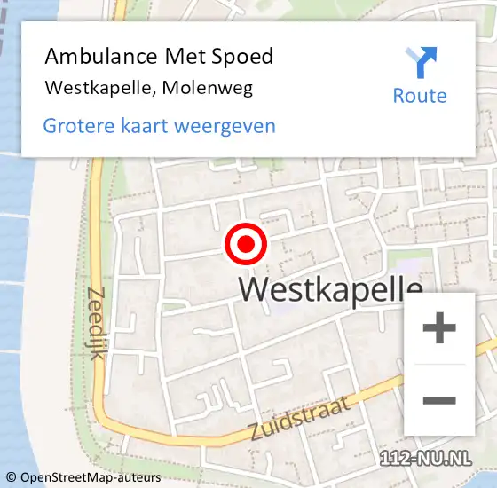 Locatie op kaart van de 112 melding: Ambulance Met Spoed Naar Westkapelle, Molenweg op 12 januari 2015 01:47