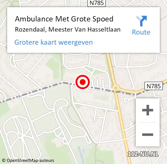 Locatie op kaart van de 112 melding: Ambulance Met Grote Spoed Naar Rozendaal, Meester Van Hasseltlaan op 12 januari 2015 02:17