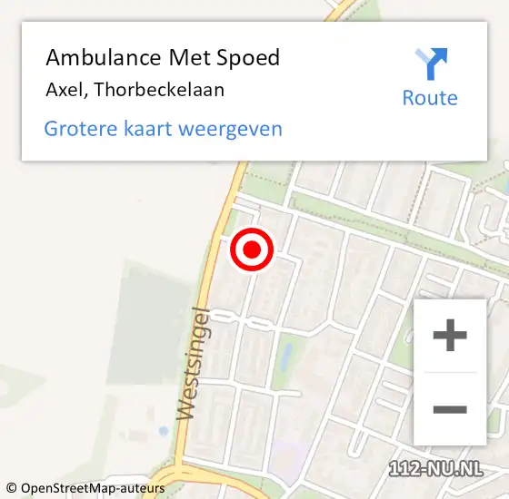 Locatie op kaart van de 112 melding: Ambulance Met Spoed Naar Axel, Thorbeckelaan op 12 januari 2015 02:24