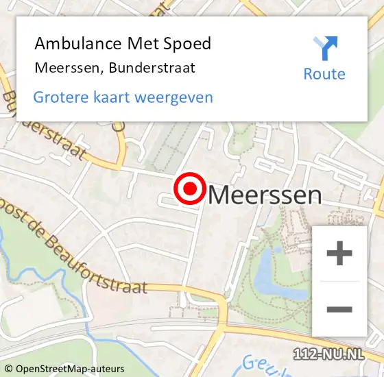 Locatie op kaart van de 112 melding: Ambulance Met Spoed Naar Meerssen, Bunderstraat op 12 januari 2015 06:21