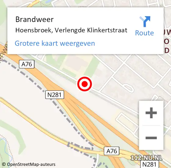 Locatie op kaart van de 112 melding: Brandweer Hoensbroek, Verlengde Klinkertstraat op 27 oktober 2013 12:40