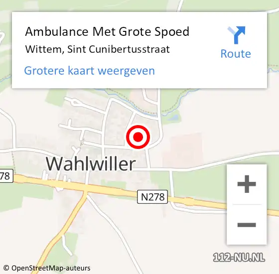Locatie op kaart van de 112 melding: Ambulance Met Grote Spoed Naar Wittem, Sint Cunibertusstraat op 12 januari 2015 07:20