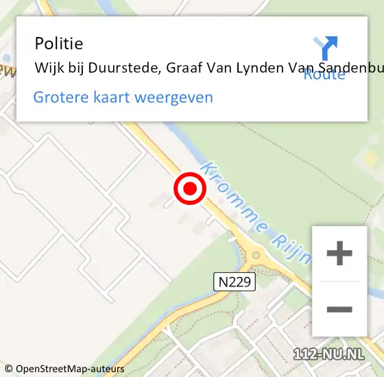 Locatie op kaart van de 112 melding: Politie Wijk bij Duurstede, Graaf Van Lynden Van Sandenburgweg op 12 januari 2015 08:32