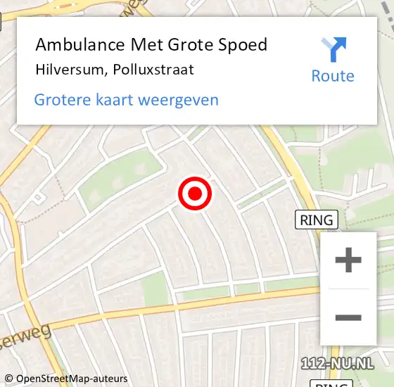 Locatie op kaart van de 112 melding: Ambulance Met Grote Spoed Naar Hilversum, Polluxstraat op 12 januari 2015 08:48