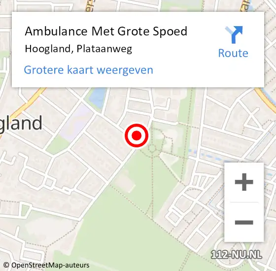 Locatie op kaart van de 112 melding: Ambulance Met Grote Spoed Naar Hoogland, Plataanweg op 12 januari 2015 08:54