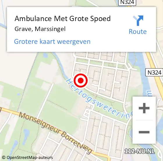 Locatie op kaart van de 112 melding: Ambulance Met Grote Spoed Naar Grave, Marssingel op 12 januari 2015 08:55