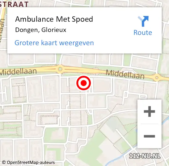 Locatie op kaart van de 112 melding: Ambulance Met Spoed Naar Dongen, Glorieux op 12 januari 2015 08:56