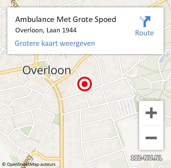 Locatie op kaart van de 112 melding: Ambulance Met Grote Spoed Naar Overloon, Laan 1944 op 12 januari 2015 09:06