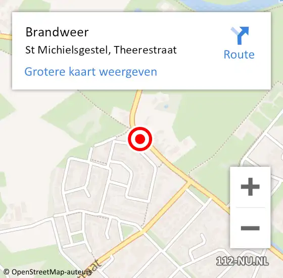 Locatie op kaart van de 112 melding: Brandweer St Michielsgestel, Theerestraat op 12 januari 2015 09:26