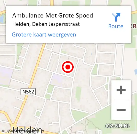 Locatie op kaart van de 112 melding: Ambulance Met Grote Spoed Naar Helden, Deken Jaspersstraat op 12 januari 2015 09:27