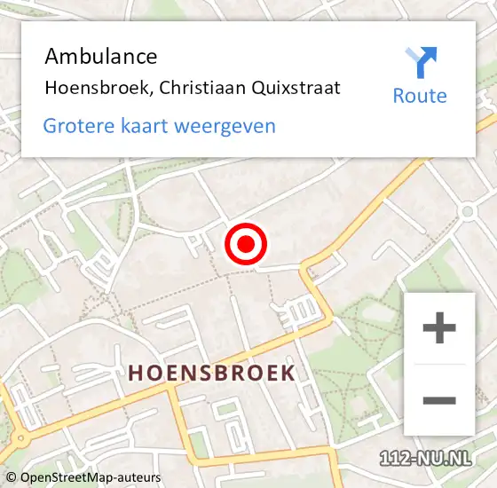 Locatie op kaart van de 112 melding: Ambulance Hoensbroek, Christiaan Quixstraat op 12 januari 2015 10:02