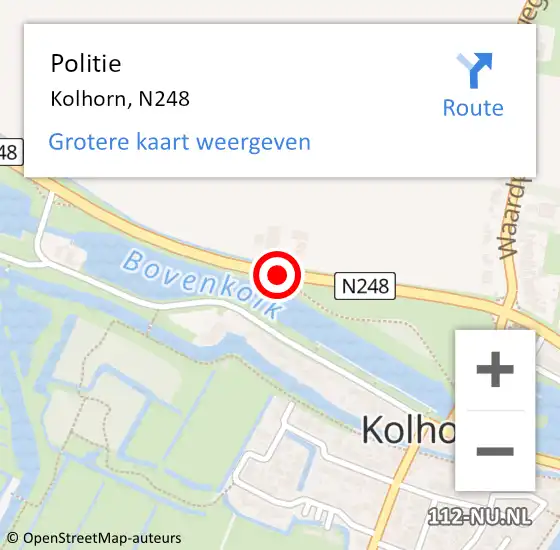 Locatie op kaart van de 112 melding: Politie Kolhorn, N248 op 12 januari 2015 10:19