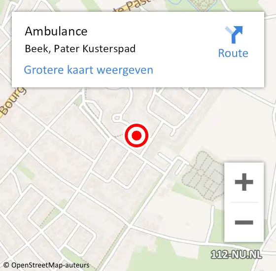 Locatie op kaart van de 112 melding: Ambulance Beek, Pater Kusterspad op 12 januari 2015 10:57