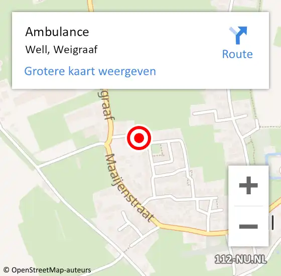 Locatie op kaart van de 112 melding: Ambulance Well, Weigraaf op 12 januari 2015 13:09