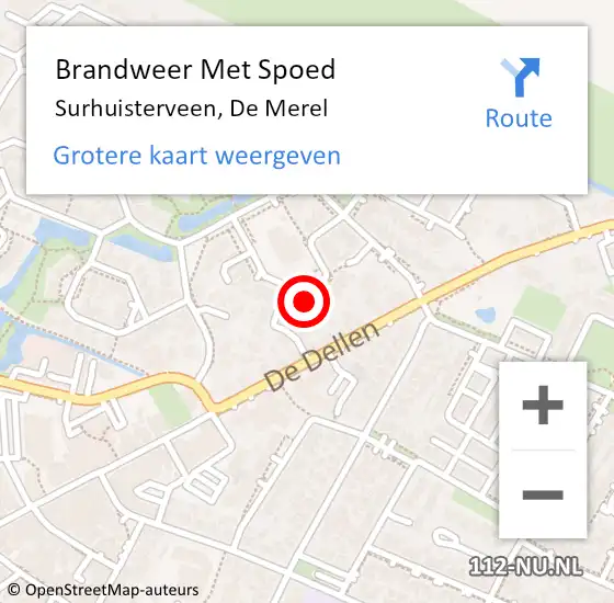 Locatie op kaart van de 112 melding: Brandweer Met Spoed Naar Surhuisterveen, De Merel op 12 januari 2015 14:10