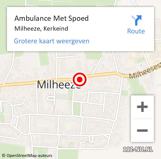 Locatie op kaart van de 112 melding: Ambulance Met Spoed Naar Milheeze, Kerkeind op 12 januari 2015 14:25