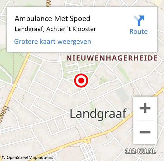 Locatie op kaart van de 112 melding: Ambulance Met Spoed Naar Landgraaf, Achter 't Klooster op 12 januari 2015 14:37