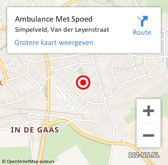 Locatie op kaart van de 112 melding: Ambulance Met Spoed Naar Simpelveld, Van der Leyenstraat op 12 januari 2015 14:41