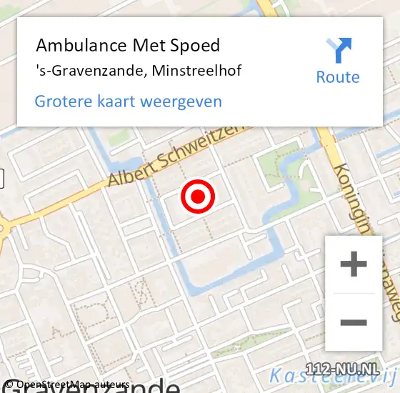 Locatie op kaart van de 112 melding: Ambulance Met Spoed Naar 's-Gravenzande, Minstreelhof op 12 januari 2015 14:46