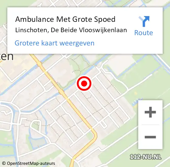 Locatie op kaart van de 112 melding: Ambulance Met Grote Spoed Naar Linschoten, De Beide Vlooswijkenlaan op 12 januari 2015 14:57