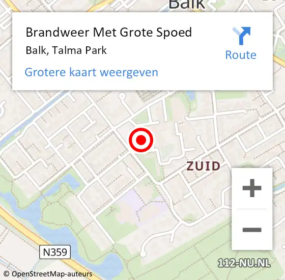 Locatie op kaart van de 112 melding: Brandweer Met Grote Spoed Naar Balk, Talma Park op 12 januari 2015 15:38