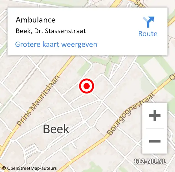 Locatie op kaart van de 112 melding: Ambulance Beek, Dr. Stassenstraat op 12 januari 2015 15:41