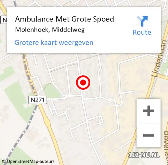 Locatie op kaart van de 112 melding: Ambulance Met Grote Spoed Naar Molenhoek, Middelweg op 12 januari 2015 16:54