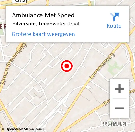 Locatie op kaart van de 112 melding: Ambulance Met Spoed Naar Hilversum, Leeghwaterstraat op 12 januari 2015 16:55