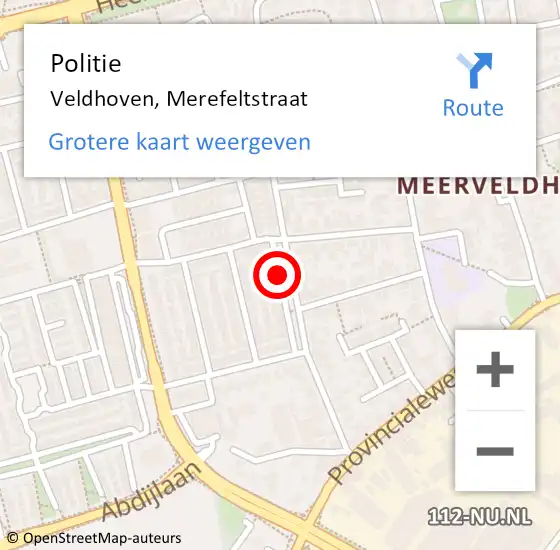 Locatie op kaart van de 112 melding: Politie Veldhoven, Merefeltstraat op 27 oktober 2013 13:59