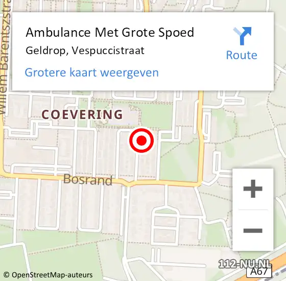 Locatie op kaart van de 112 melding: Ambulance Met Grote Spoed Naar Geldrop, Vespuccistraat op 12 januari 2015 17:31