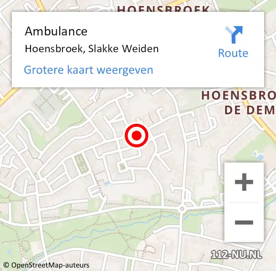 Locatie op kaart van de 112 melding: Ambulance Hoensbroek, Slakke Weiden op 12 januari 2015 18:00