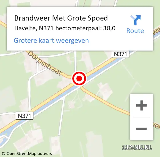 Locatie op kaart van de 112 melding: Brandweer Met Grote Spoed Naar Havelte, N371 hectometerpaal: 38,0 op 27 oktober 2013 14:03