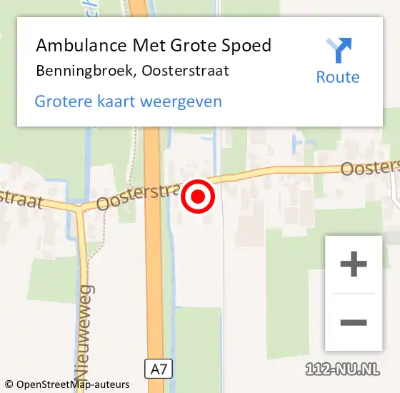 Locatie op kaart van de 112 melding: Ambulance Met Grote Spoed Naar Benningbroek, Oosterstraat op 12 januari 2015 18:37