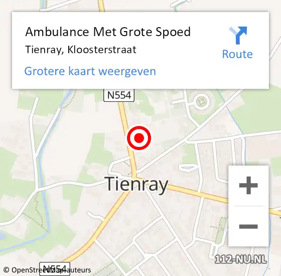 Locatie op kaart van de 112 melding: Ambulance Met Grote Spoed Naar Tienray, Kloosterstraat op 12 januari 2015 18:50