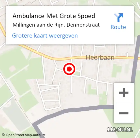 Locatie op kaart van de 112 melding: Ambulance Met Grote Spoed Naar Millingen aan de Rijn, Dennenstraat op 12 januari 2015 18:56