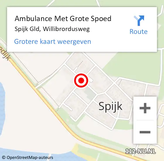 Locatie op kaart van de 112 melding: Ambulance Met Grote Spoed Naar Spijk Gld, Willibrordusweg op 12 januari 2015 19:09