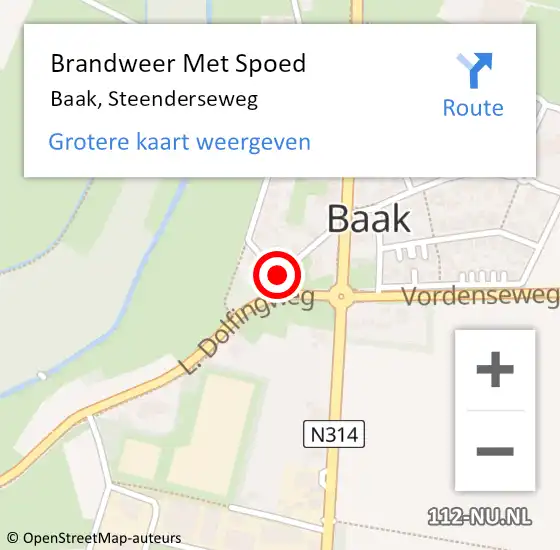 Locatie op kaart van de 112 melding: Brandweer Met Spoed Naar Baak, Steenderseweg op 12 januari 2015 19:56