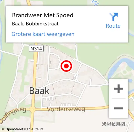 Locatie op kaart van de 112 melding: Brandweer Met Spoed Naar Baak, Bobbinkstraat op 12 januari 2015 19:56