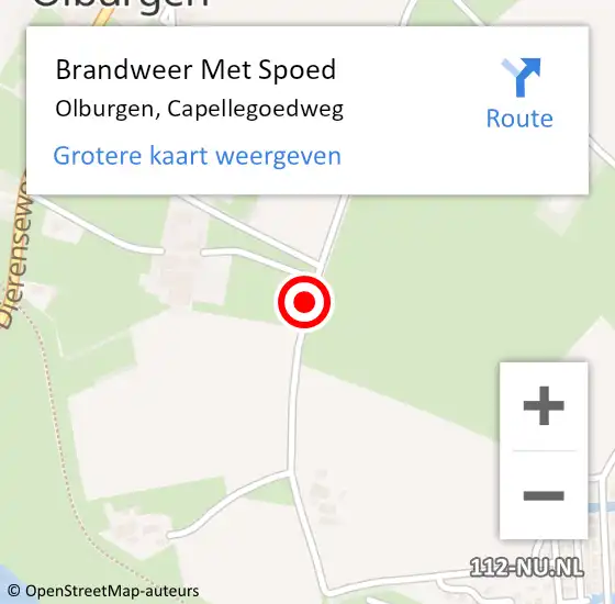 Locatie op kaart van de 112 melding: Brandweer Met Spoed Naar Olburgen, Capellegoedweg op 12 januari 2015 19:56