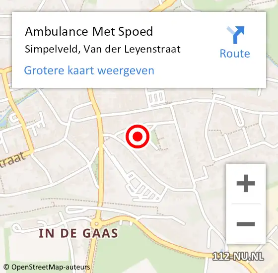 Locatie op kaart van de 112 melding: Ambulance Met Spoed Naar Simpelveld, Van der Leyenstraat op 12 januari 2015 20:03