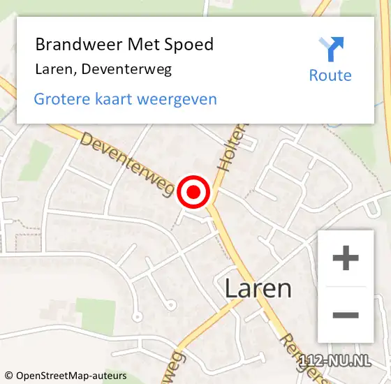 Locatie op kaart van de 112 melding: Brandweer Met Spoed Naar Laren, Deventerweg op 12 januari 2015 20:20