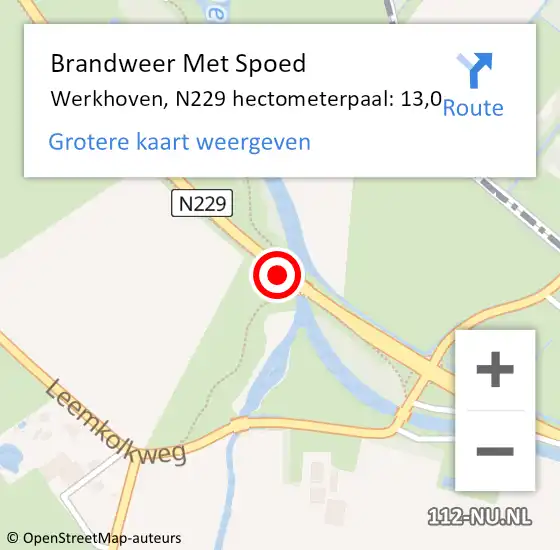 Locatie op kaart van de 112 melding: Brandweer Met Spoed Naar Werkhoven, N229 hectometerpaal: 13,0 op 12 januari 2015 20:53