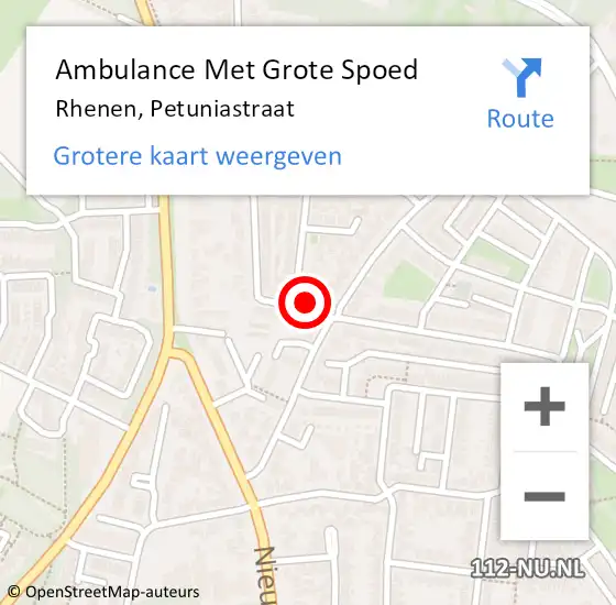 Locatie op kaart van de 112 melding: Ambulance Met Grote Spoed Naar Rhenen, Petuniastraat op 12 januari 2015 21:14