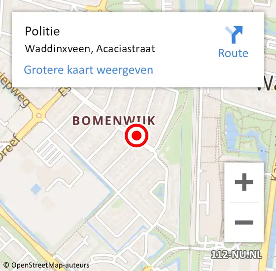 Locatie op kaart van de 112 melding: Politie Waddinxveen, Acaciastraat op 12 januari 2015 21:37