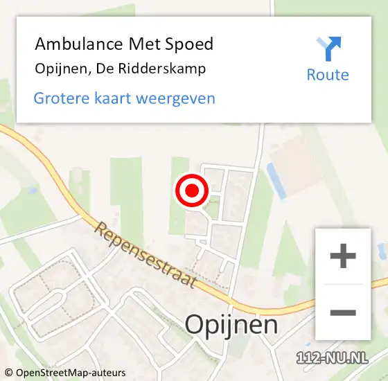 Locatie op kaart van de 112 melding: Ambulance Met Spoed Naar Opijnen, De Ridderskamp op 12 januari 2015 21:45