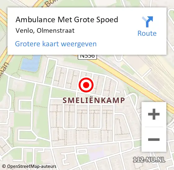 Locatie op kaart van de 112 melding: Ambulance Met Grote Spoed Naar Venlo, Olmenstraat op 12 januari 2015 21:55