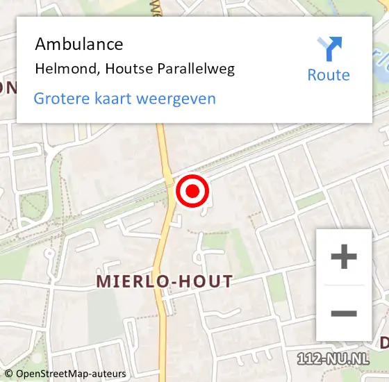 Locatie op kaart van de 112 melding: Ambulance Helmond, Houtse Parallelweg op 13 januari 2015 00:26
